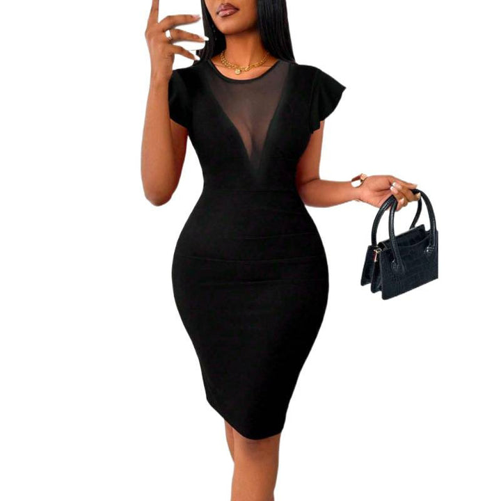 Damen Etuikleid mit transparentem Dekolleté und Rüschendetails Mirla-Eva Jonsson