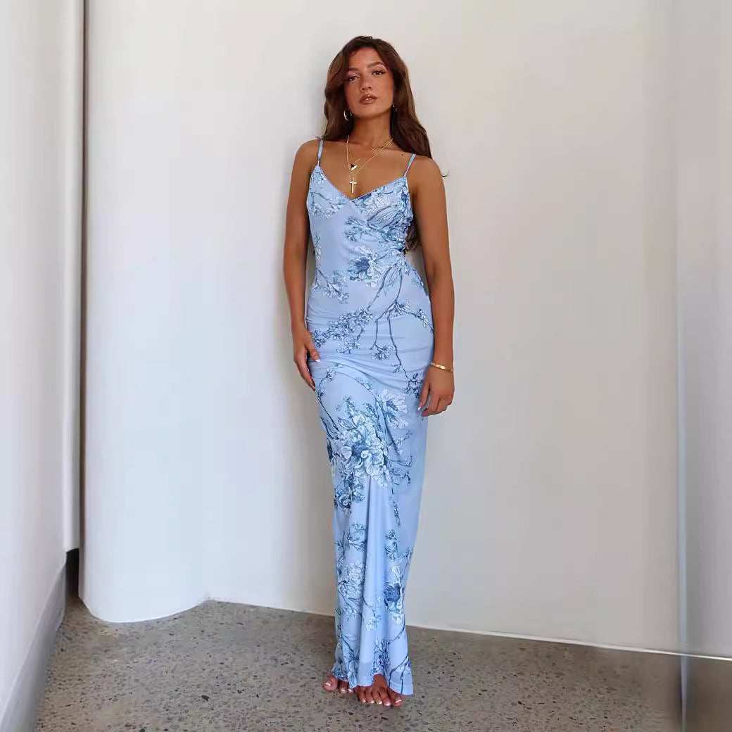 Damen Etuikleid mit zartem floralem Druck und feinen Spaghetti-Trägern Mirla-Eva Jonsson