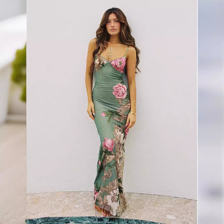 Damen Etuikleid mit zartem floralem Druck und feinen Spaghetti-Trägern Mirla-Eva Jonsson