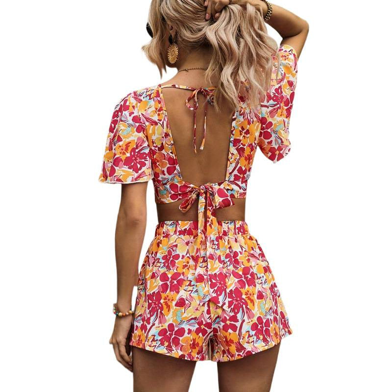 Damen Fashion Flower Set mit offenem Rücken und kurzen Ärmeln Mirla-Eva Jonsson