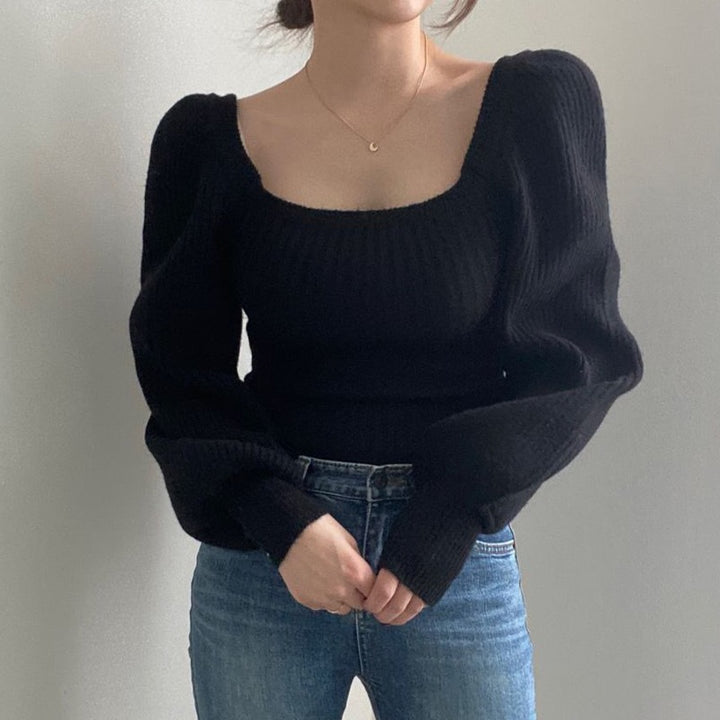 Damen Feinstrickpullover mit modernem Quadrat-Ausschnitt und weit geschnittenen Ärmeln Mirla-Eva Jonsson