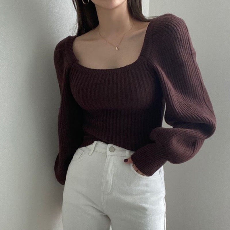 Damen Feinstrickpullover mit modernem Quadrat-Ausschnitt und weit geschnittenen Ärmeln Mirla-Eva Jonsson