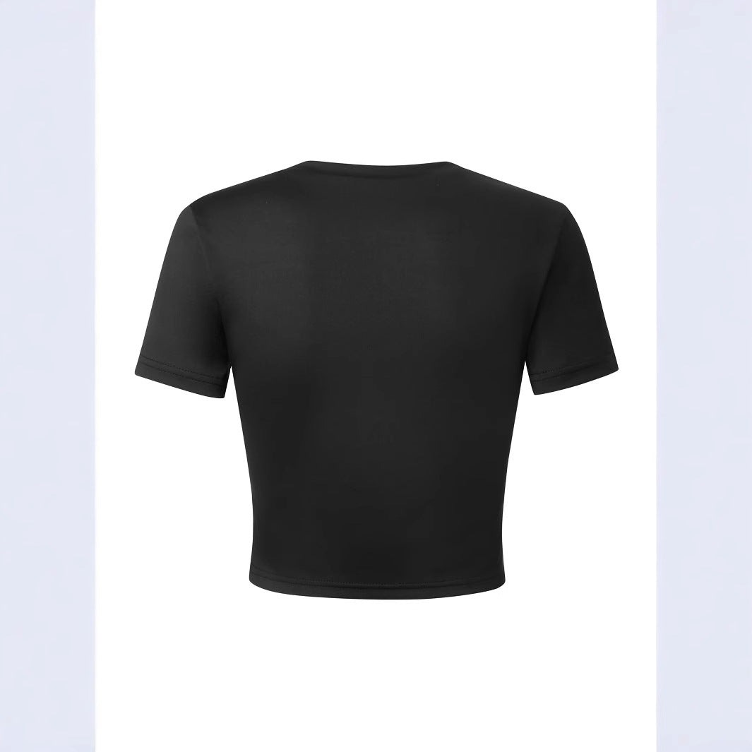 Damen Figurbetonat Crop-T-Shirt med statement text Mirla-Eva Jonsson