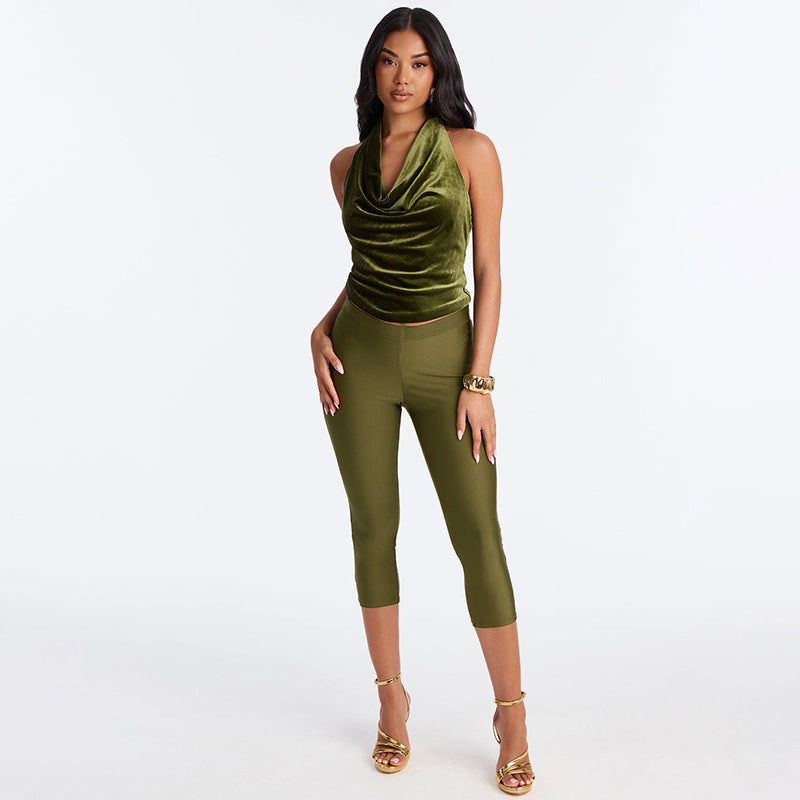 Damen Figurbetonte Capri-Leggings mit Hochbund und luxuriösem Glanz Mirla-Eva Jonsson