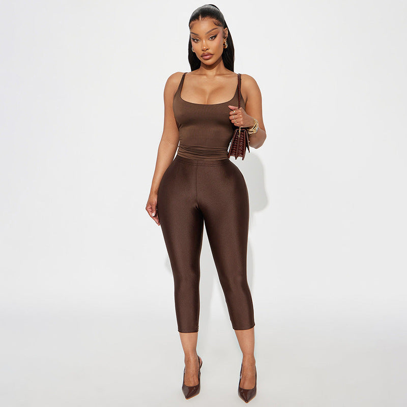 Damen Figurbetonte Capri-Leggings mit Hochbund und luxuriösem Glanz Mirla-Eva Jonsson