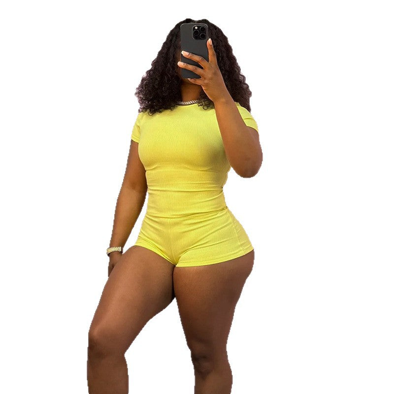 Damen Figurbetontes Jumpsuit mit kurzen Ärmeln und Rippenstruktur Mirla-Eva Jonsson