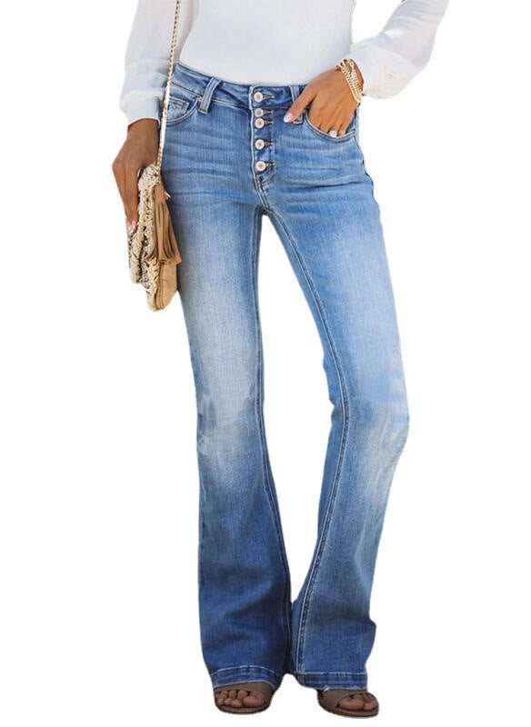Damen Flared Jeans med hög midja och knappdetaljer Mirla-Eva Jonsson