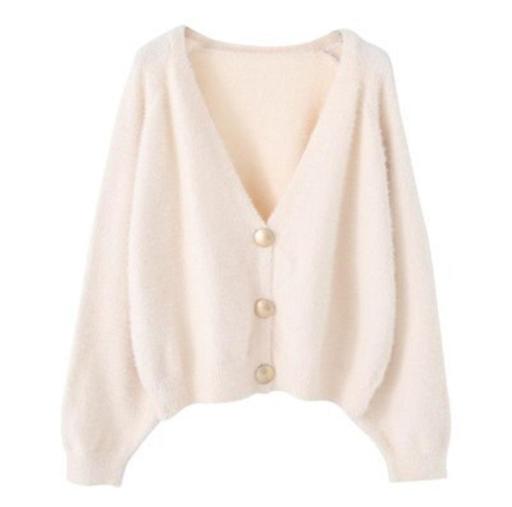 Damen Flauschige Strickjacke mit großen Knöpfen und voluminösen Ärmeln Mirla-Eva Jonsson