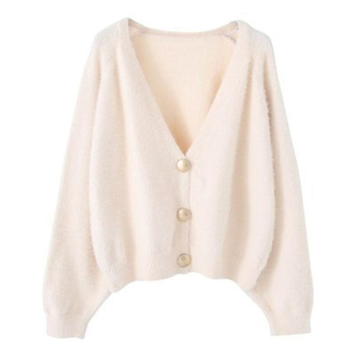 Damen Flauschige Strickjacke mit großen Knöpfen und voluminösen Ärmeln Mirla-Eva Jonsson