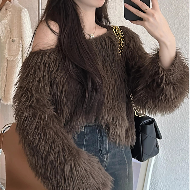 Damen Flauschiger Off-Shoulder-Pullover mit langen Ärmeln Mirla-Eva Jonsson