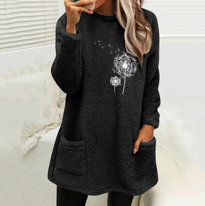 Damen Fleece-Tunika med Dandelion-motiv och praktiska fickor Eva Jonsson-Eva Jonsson