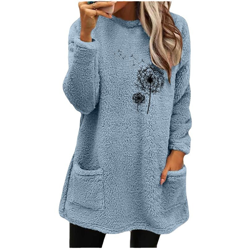 Damen Fleece-Tunika med Dandelion-motiv och praktiska fickor Eva Jonsson-Eva Jonsson