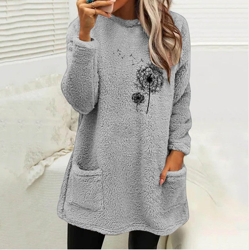 Damen Fleece-Tunika med Dandelion-motiv och praktiska fickor Eva Jonsson-Eva Jonsson