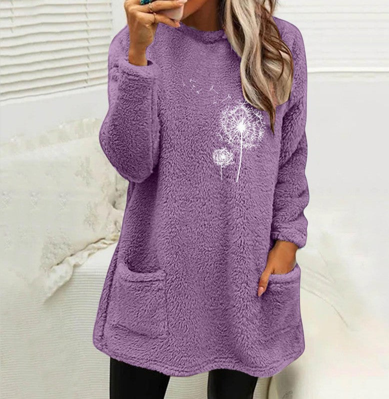 Damen Fleece-Tunika med Dandelion-motiv och praktiska fickor Eva Jonsson-Eva Jonsson