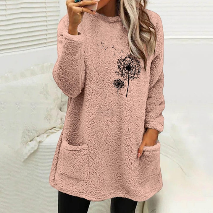 Damen Fleece-Tunika med Dandelion-motiv och praktiska fickor Eva Jonsson-Eva Jonsson