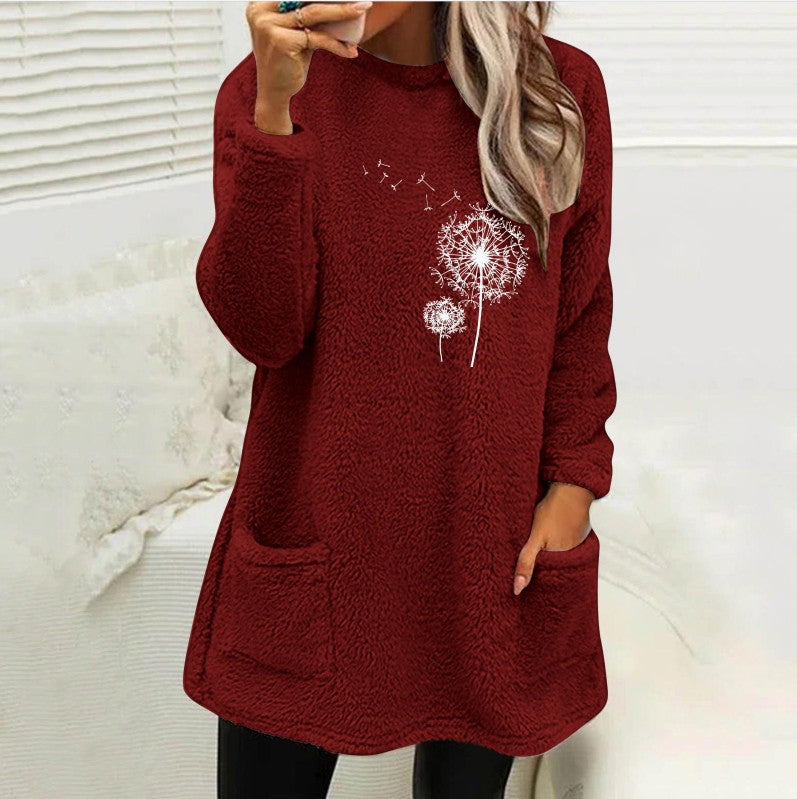 Damen Fleece-Tunika med Dandelion-motiv och praktiska fickor Eva Jonsson-Eva Jonsson