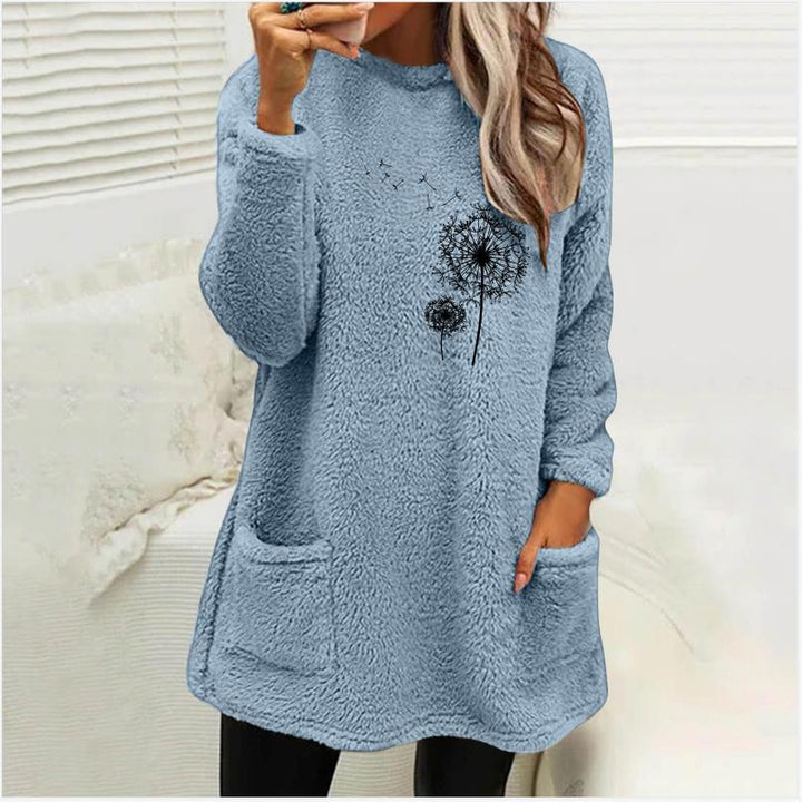 Damen Fleece-Tunika med Dandelion-motiv och praktiska fickor Eva Jonsson-Eva Jonsson