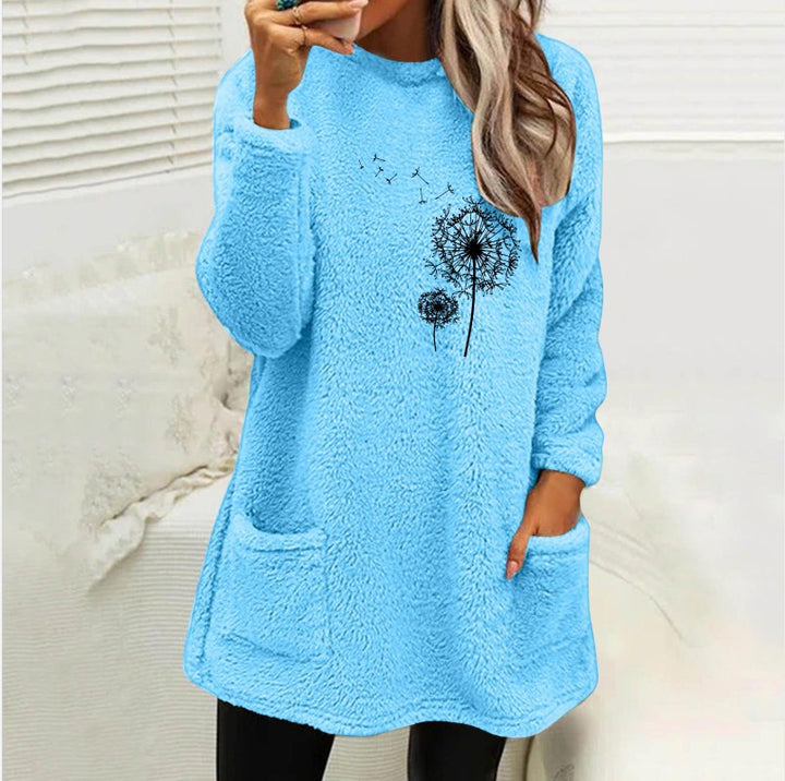 Damen Fleece-Tunika med Dandelion-motiv och praktiska fickor Eva Jonsson-Eva Jonsson