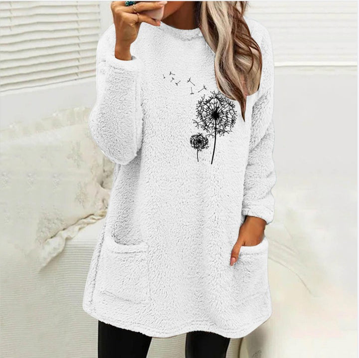 Damen Fleece-Tunika med Dandelion-motiv och praktiska fickor Eva Jonsson-Eva Jonsson
