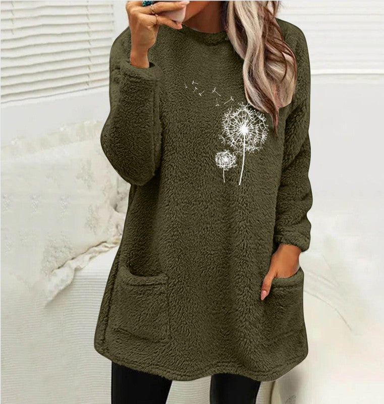 Damen Fleece-Tunika med Dandelion-motiv och praktiska fickor Eva Jonsson-Eva Jonsson