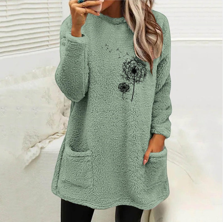 Damen Fleece-Tunika med Dandelion-motiv och praktiska fickor Eva Jonsson-Eva Jonsson