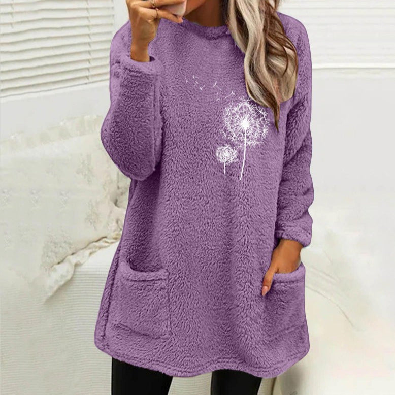 Damen Fleece-Tunika med Dandelion-motiv och praktiska fickor Eva Jonsson-Eva Jonsson
