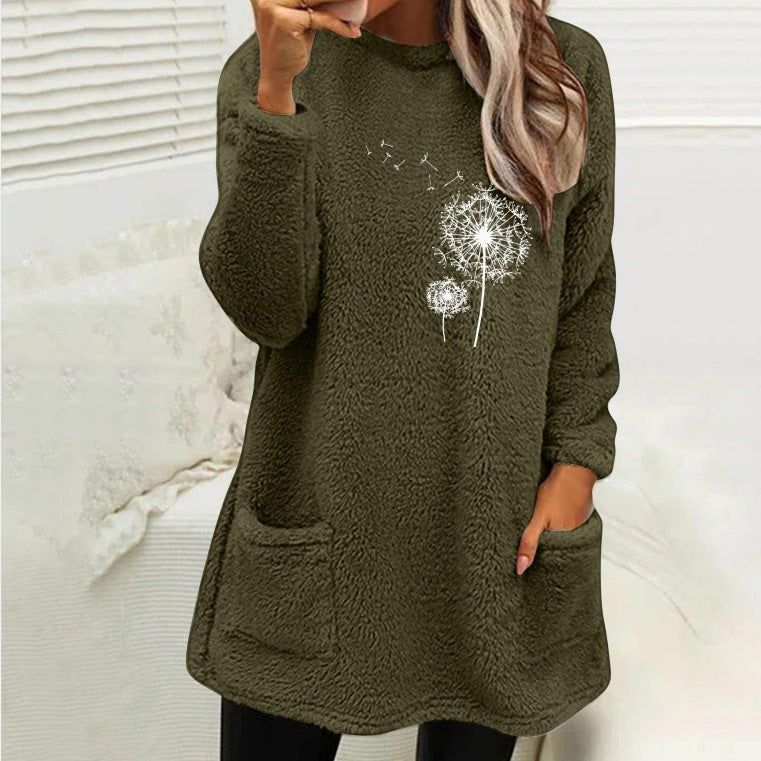 Damen Fleece-Tunika med Dandelion-motiv och praktiska fickor Eva Jonsson-Eva Jonsson