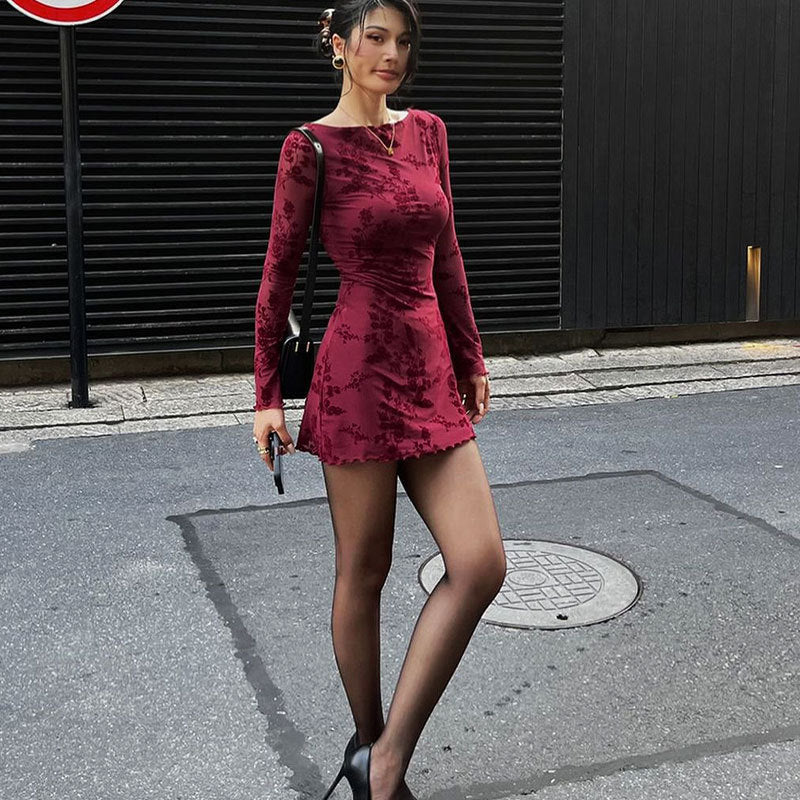 Damen Floral Miniklänning med transparenta ärmar Mirla-Eva Jonsson