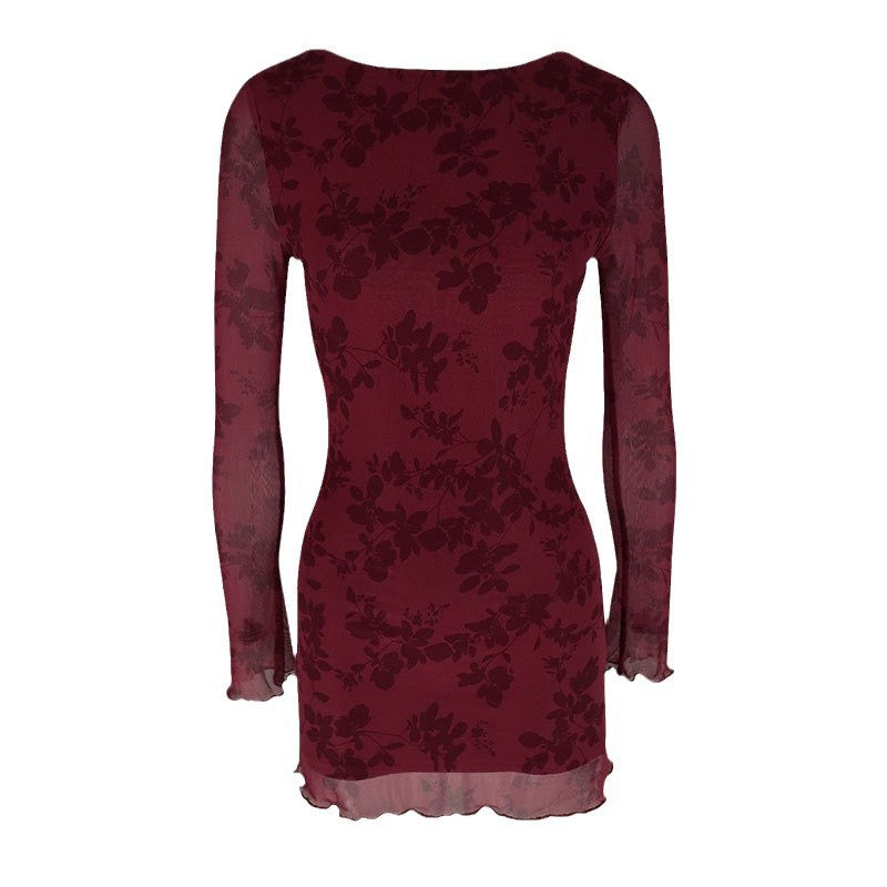 Damen Floral Miniklänning med transparenta ärmar Mirla-Eva Jonsson