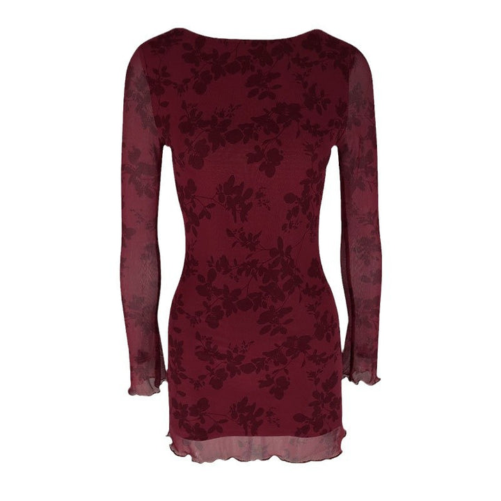 Damen Floral Miniklänning med transparenta ärmar Mirla-Eva Jonsson