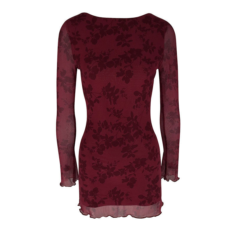 Damen Floral Miniklänning med transparenta ärmar Mirla-Eva Jonsson
