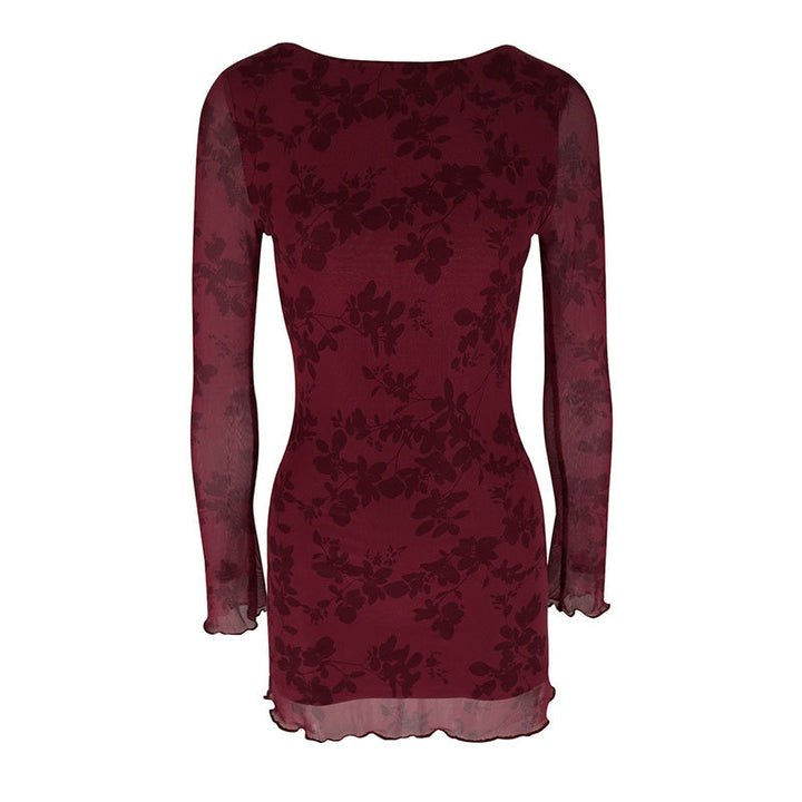 Damen Floral Miniklänning med transparenta ärmar Mirla-Eva Jonsson