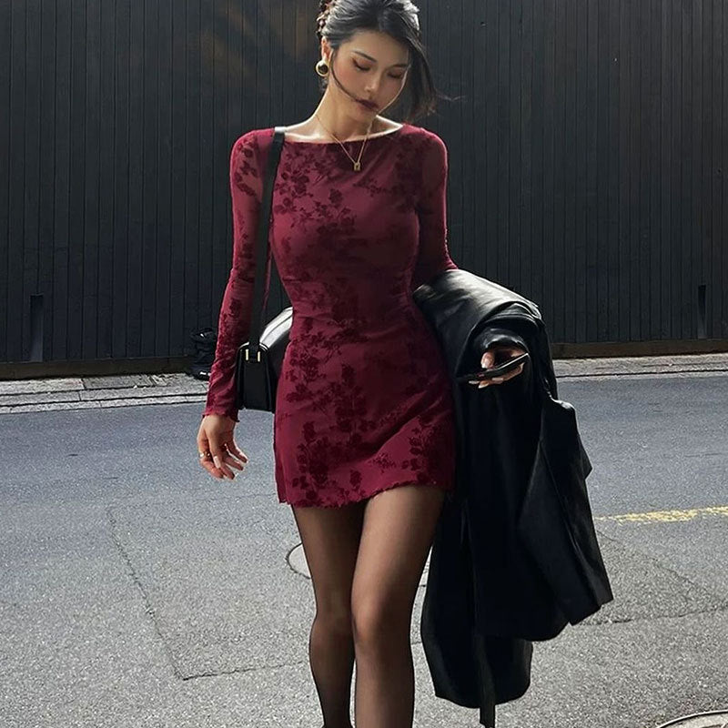 Damen Floral Miniklänning med transparenta ärmar Mirla-Eva Jonsson