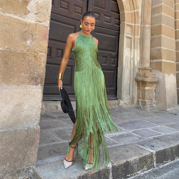 Damen Fransen Maxikleid mit elegantem Schnitt und fließendem Design Mirla-Eva Jonsson