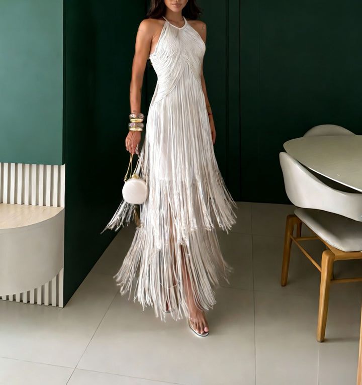Damen Fransen Maxikleid mit elegantem Schnitt und fließendem Design Mirla-Eva Jonsson