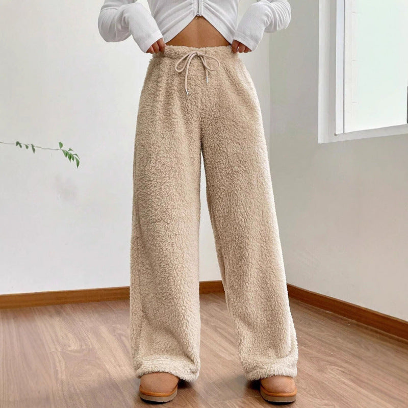 Damen Fuzzy Relaxbyxor med knytbälte ochvida ben Eva Jonsson-Eva Jonsson