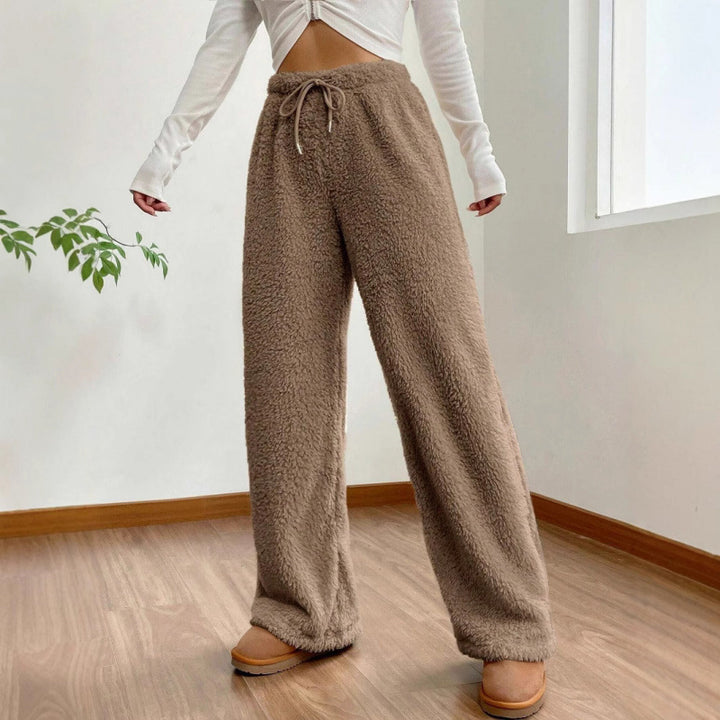 Damen Fuzzy Relaxbyxor med knytbälte ochvida ben Eva Jonsson-Eva Jonsson
