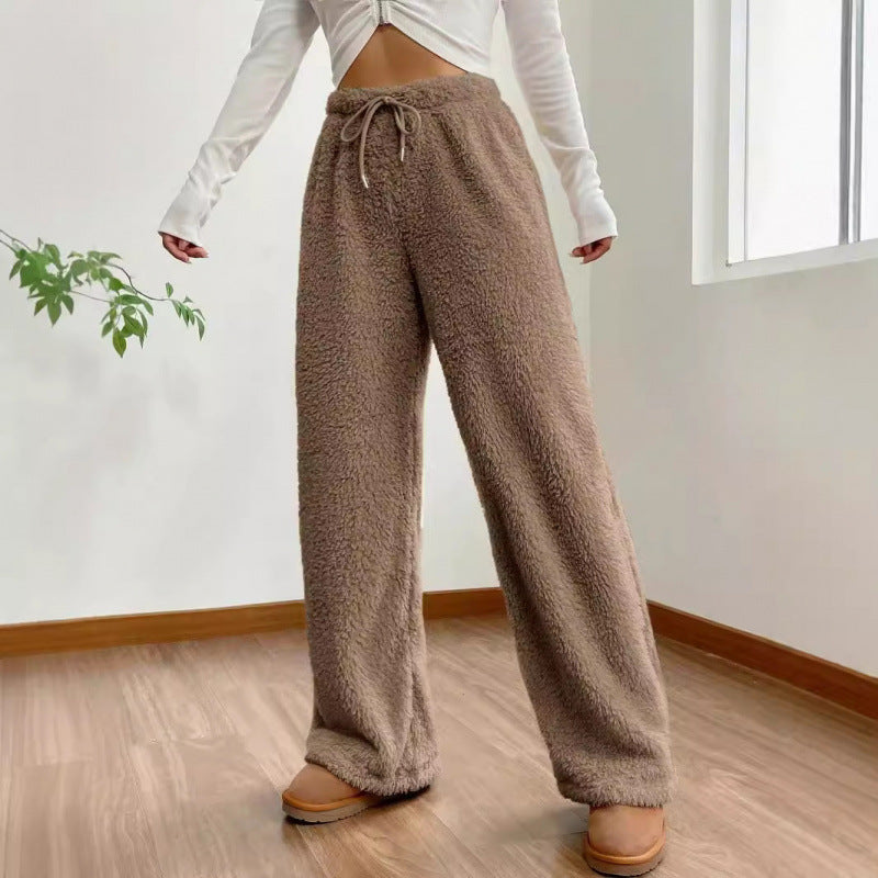 Damen Fuzzy Relaxbyxor med knytbälte ochvida ben Eva Jonsson-Eva Jonsson