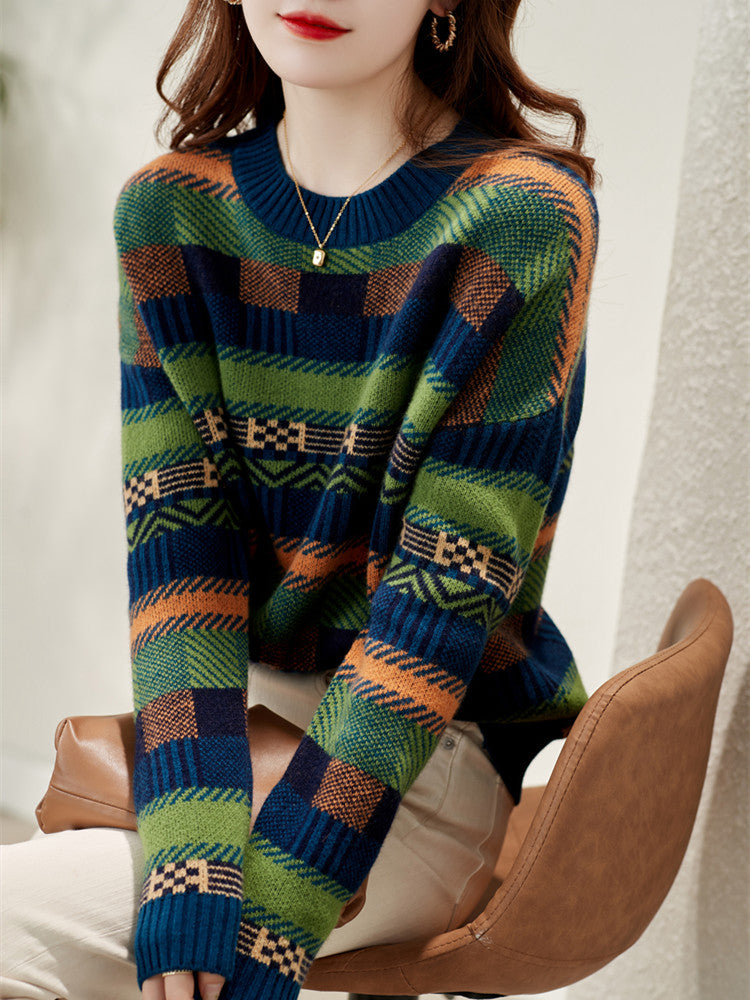 Damen Gemusterter Strickpullover mit Rundhalsausschnitt und weich-flauschiger Textur Mirla-Eva Jonsson