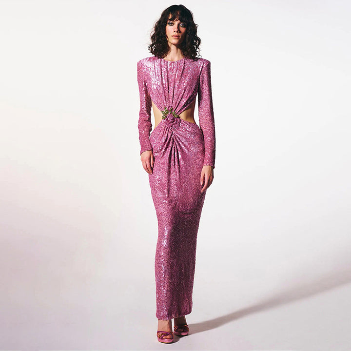 Damen Glamouröses Abendkleid mit schimmernden Pailletten und innovativen Drapierungsdetails Mirla-Eva Jonsson