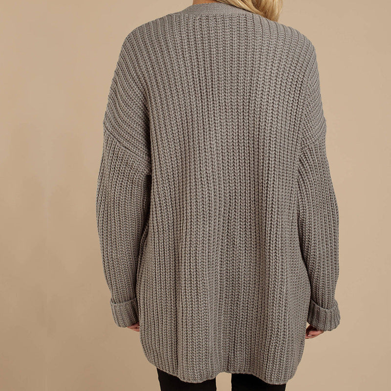 Damen Grob gestrickte Kuscheljacke mit tiefem V-Ausschnitt und lässigem Schnitt Eva Jonsson-Eva Jonsson