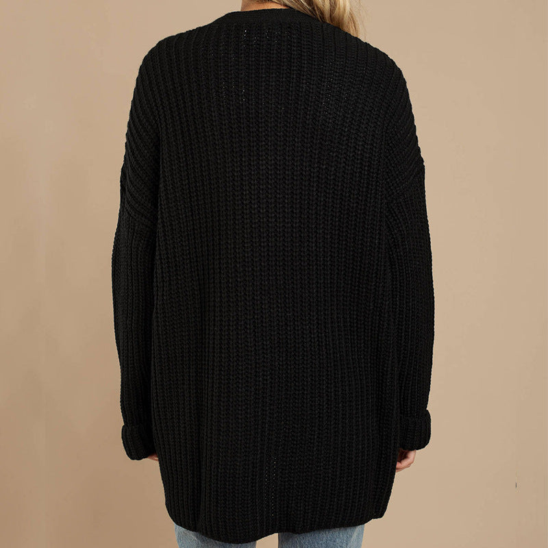 Damen Grob gestrickte Kuscheljacke mit tiefem V-Ausschnitt und lässigem Schnitt Eva Jonsson-Eva Jonsson