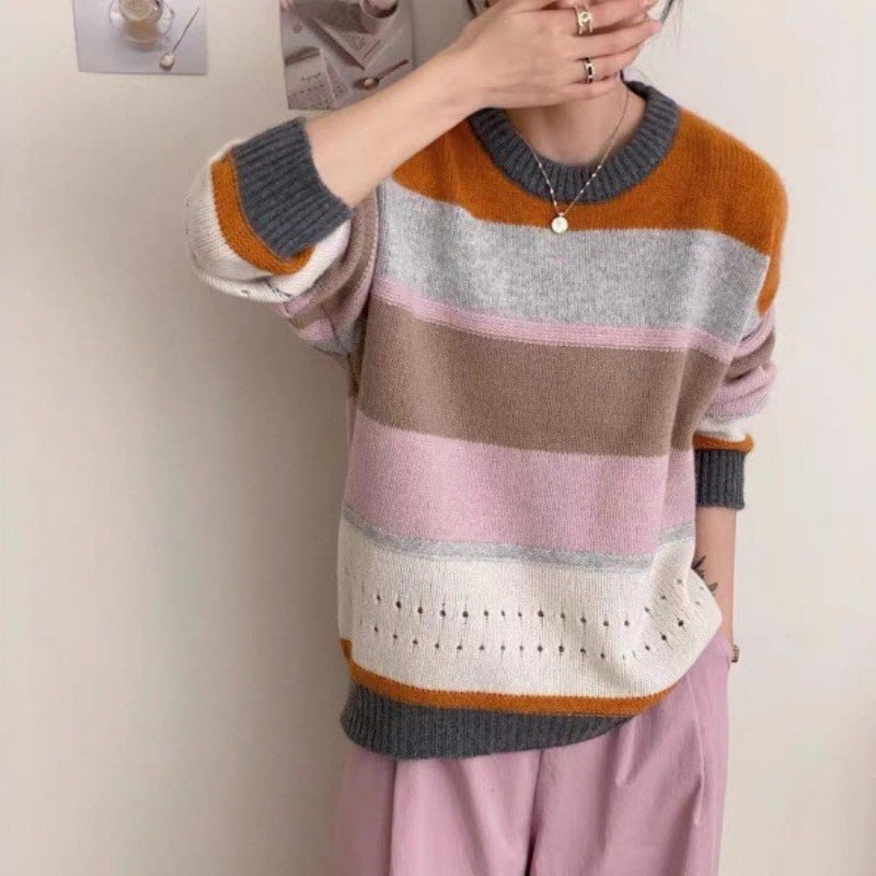Damen Grob gestrickter Pullover mit lässigen Streifen Mirla-Eva Jonsson