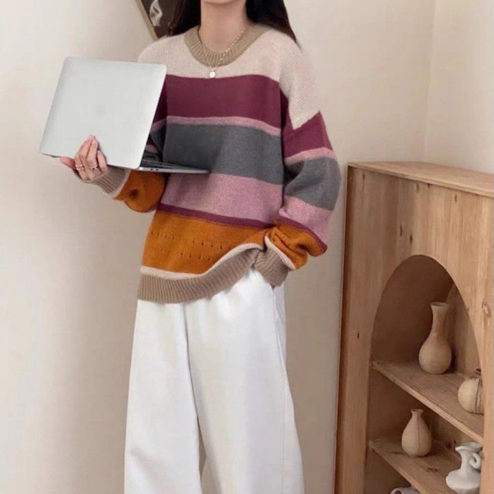 Damen Grob gestrickter Pullover mit lässigen Streifen Mirla-Eva Jonsson
