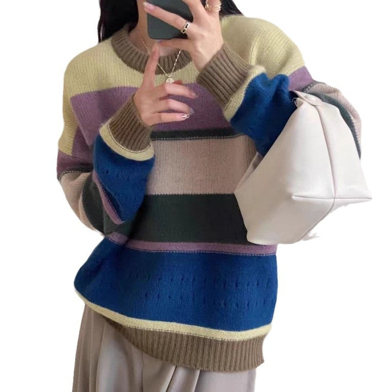 Damen Grob gestrickter Pullover mit lässigen Streifen Mirla-Eva Jonsson