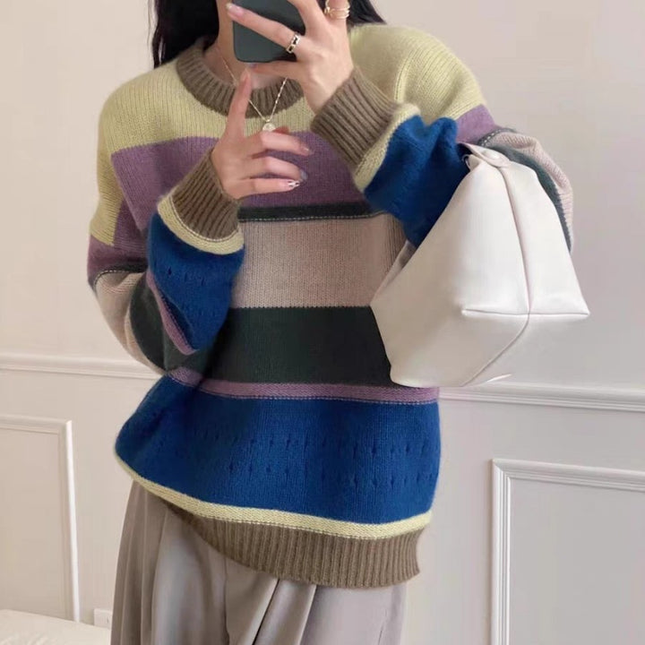 Damen Grob gestrickter Pullover mit lässigen Streifen Mirla-Eva Jonsson