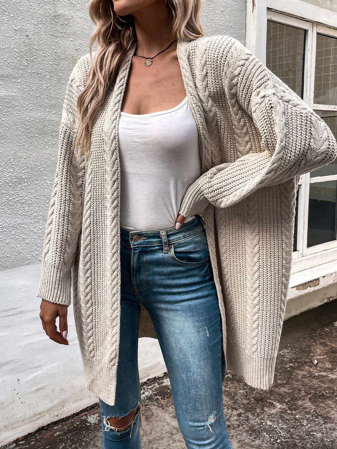 Damen Grobstrick Cardigan med Vid Passform och Strukturerad Look Mirla-Eva Jonsson