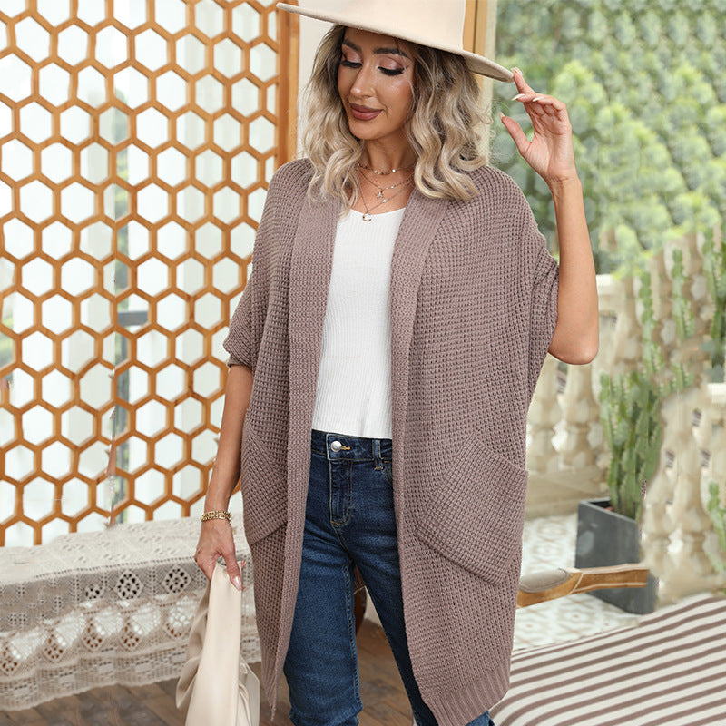 Damen Grobstrick Cardigan mit offenen Ärmeln und praktischen Taschen Eva Jonsson-Eva Jonsson