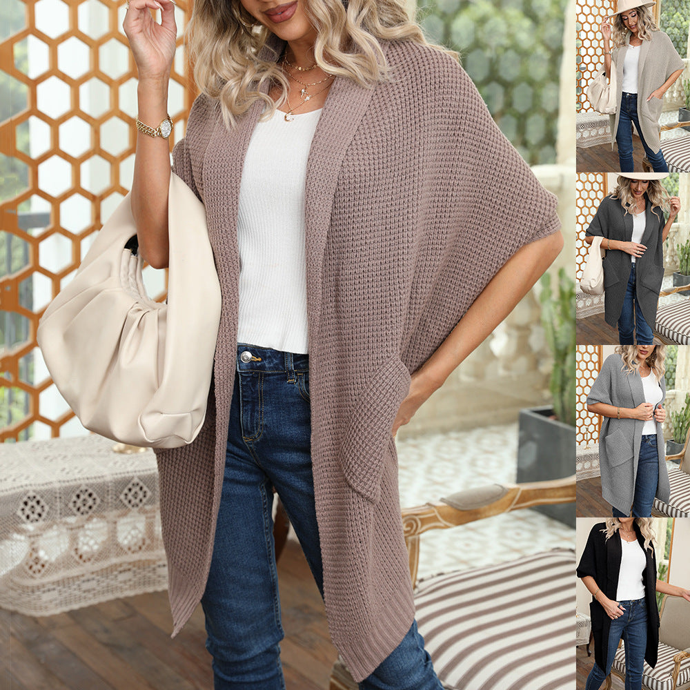 Damen Grobstrick Cardigan mit offenen Ärmeln und praktischen Taschen Eva Jonsson-Eva Jonsson