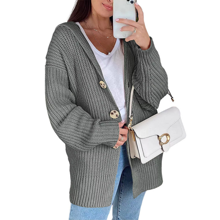 Damen Grobstrickjacke mit übergroßem Schnitt und eleganten Holzknöpfen Mirla-Eva Jonsson